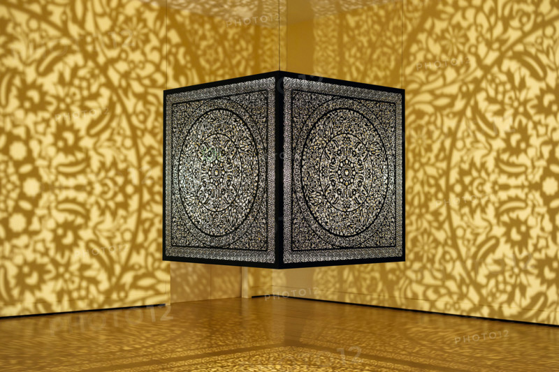 Suspended metal sculpture by Quayyum Agha, Peabody Essex Museum, Salem, Massachusetts, USA