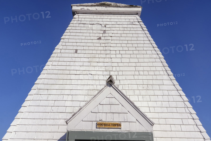 Historic fog bell tower, low angle view, Fort Point State Park, Stockton Springs, Maine, USA