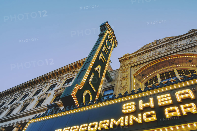 Shea Performing Arts Center marquee, low angle view, Buffalo, New York, USA