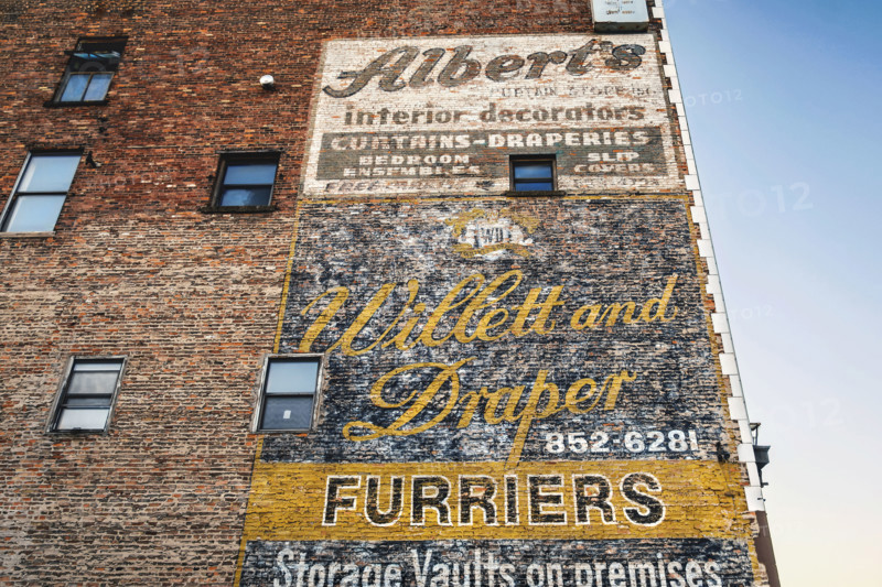 Old advertisements hand-painted on exterior wall of building, Buffalo, New York, USA