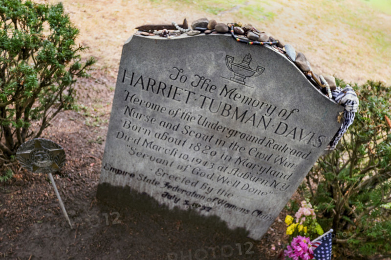 Headstone at the grave of American abolitionist and humanitarian Harriet Tubman, Fort Hill Cemetery, Auburn, New York, USA