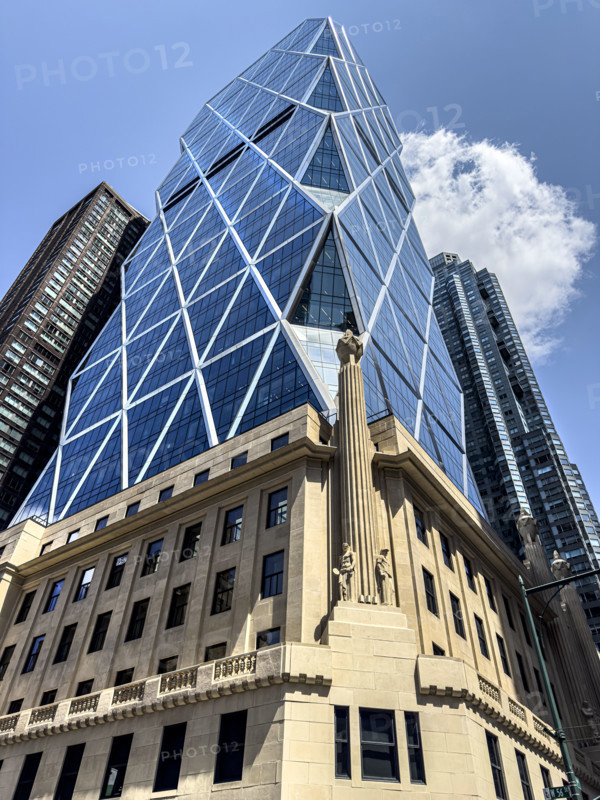 Hearst Tower featuring the original Hearst Magazine Building (Six lowest floors), building exterior, low angle view, 959 Eighth Avenue,  Manhattan, New York City, New York, USA