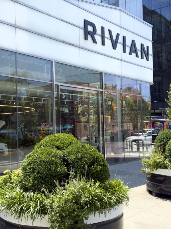 Rivian electric vehicle showroom, building exterior, 461 West 14th Street, Meatpacking District, Manhattan, New York City, New York, USA