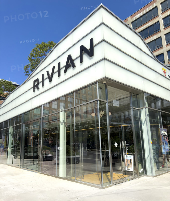 Rivian electric vehicle showroom exterior, 461 West 14th Street, Meatpacking District, Manhattan, New York City, New York, USA
