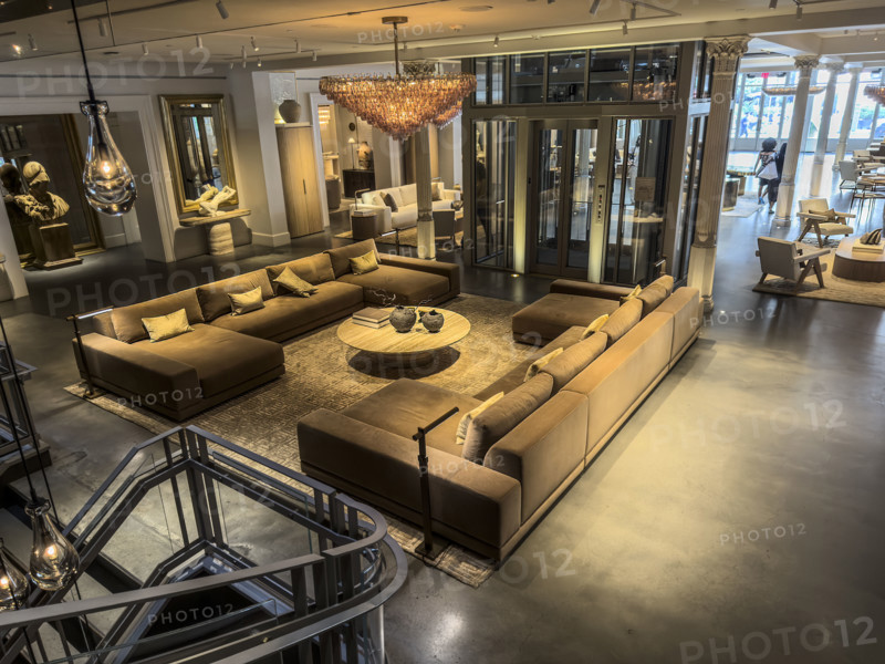 Restoration Hardware retail furniture store, showroom interior, 9 9th Avenue, Meatpacking District, Manhattan, New York City, New York, USA