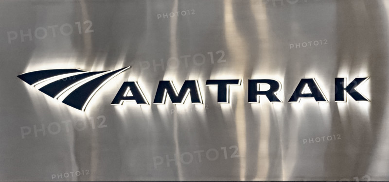 Amtrak sign detail, Moynihan Train Hall, Pennsylvania Station, Manhattan, New York City, New York, USA