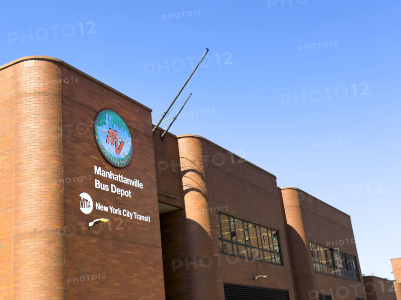 MTA/NYCT Manhattanville Bus Depot, building exterior, 601 West 133rd Street, Manhattan, New York City, New York, USA