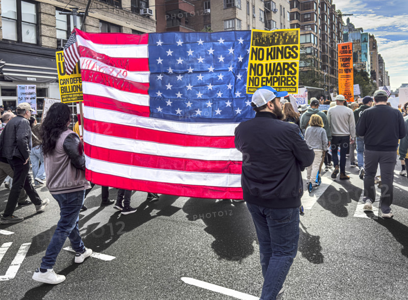 Demonstrators participating in "No Kings" Protest March, Manhattan, New York City, New York, USA, October 1, 2025
