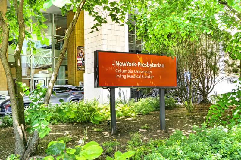 New York-Presbyterian Hospital/Columbia University Irving Medical Center, exterior sign outside Milstein Hospital Building, 177 Fort Washington Avenue, Washington Heights, Manhattan, New York City, New York, USA
