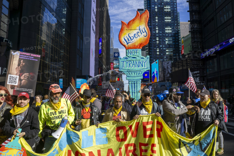 Demonstrators participating in "No Kings" Protest March, Times Square, Manhattan, New York City, New York, USA, October 1, 2025