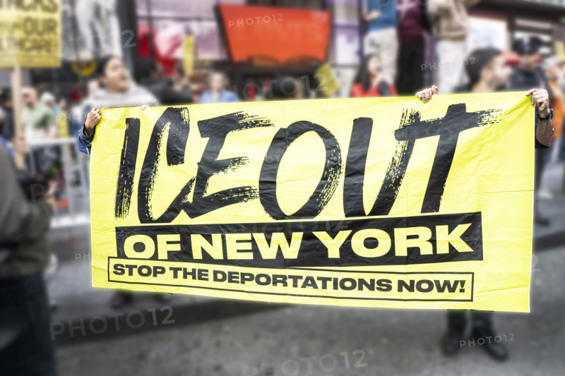 Demonstrators participating in "No Kings" Protest March, Times Square, Manhattan, New York City, New York, USA, October 1, 2025