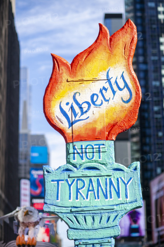Demonstrators participating in "No Kings" Protest March, Times Square, Manhattan, New York City, New York, USA, October 1, 2025