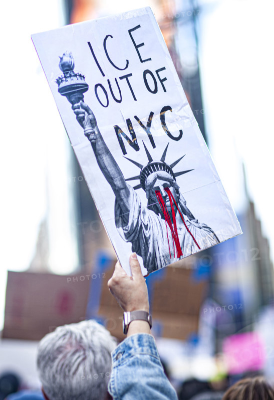 Demonstrators participating in "No Kings" Protest March, Times Square, Manhattan, New York City, New York, USA, October 1, 2025