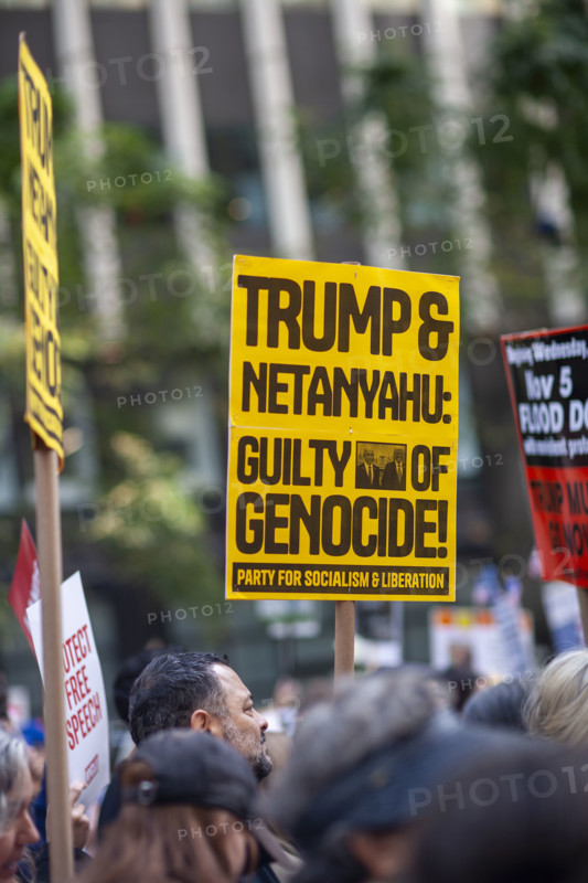 Demonstrators participating in "No Kings" Protest March, Times Square, Manhattan, New York City, New York, USA, October 1, 2025