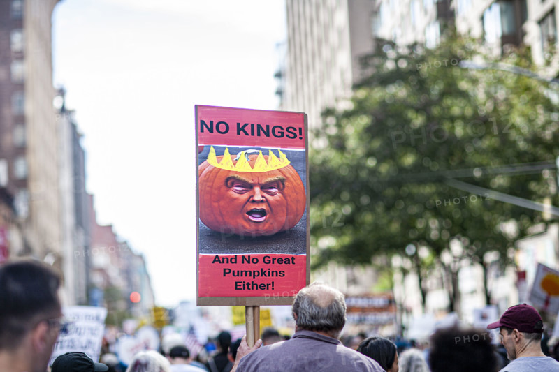 Demonstrators participating in "No Kings" Protest March, Times Square, Manhattan, New York City, New York, USA, October 1, 2025