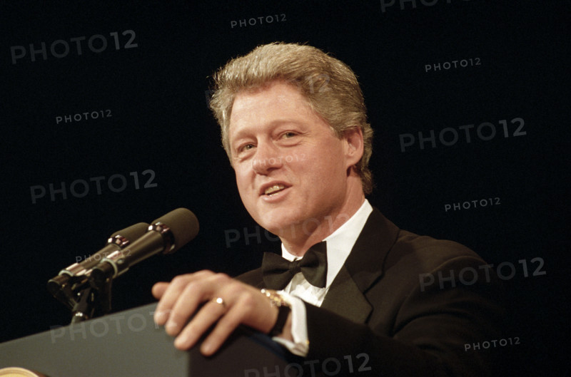 U.S. President Bill Clinton addressing the Radio and TV Correspondents' Association reception, Washington Hilton Hotel, Washington, D.C., USA, Barbara Kinney, White House photographer, March 18, 1993