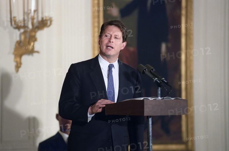 U.S. Vice President Al Gore speaking at summer jobs initiative event, East Room, White House, Washington, D.C., USA, Barbara Kinney, White House photographer, March 29, 1993