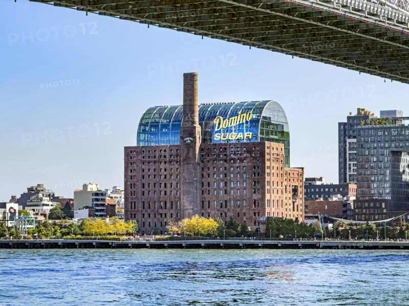 Former Domino Sugar Factory, now a mixed-use building called The Refinery, along East River, Williamsburg, Brooklyn, New York City, New York, USA