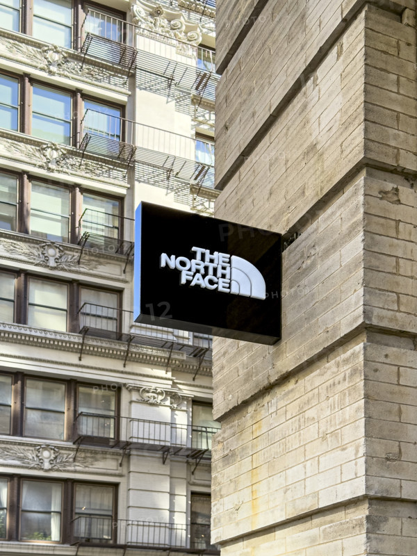 The North Face retail store, building exterior detail, Fifth Avenue, Manhattan, New York City, New York, USA
