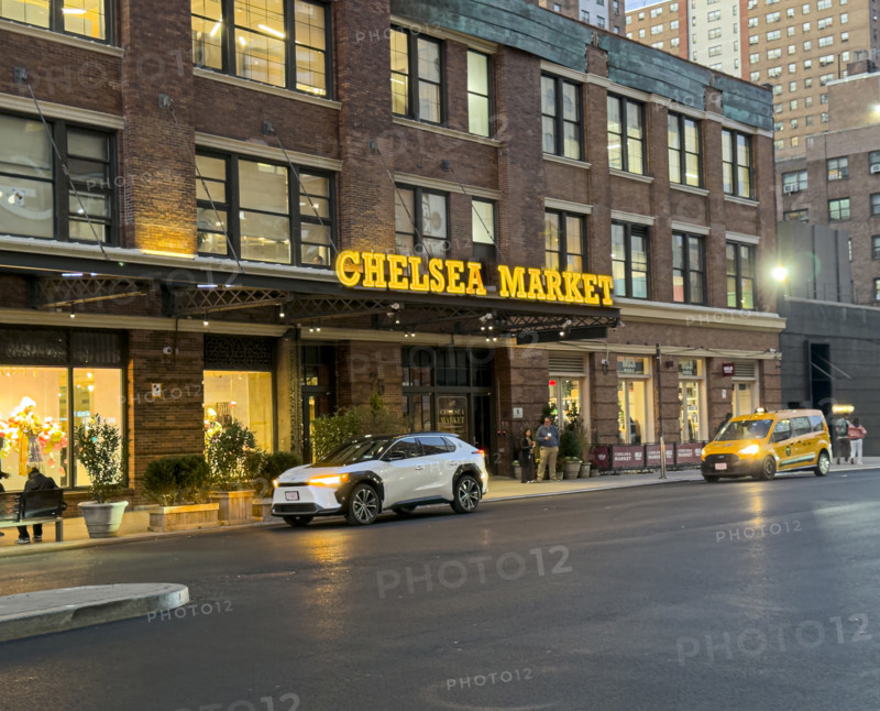 Chelsea Market and street scene at dusk, Ninth Avenue, Chelsea, Manhattan, New York City, New York, USA
