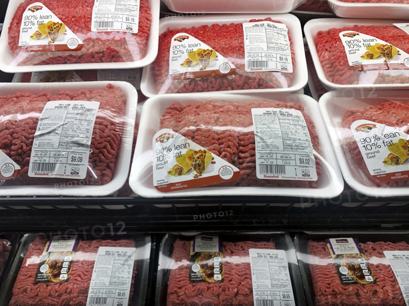 Ground beef display at grocery store
