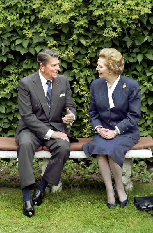 U.S. President Ronald Reagan in a bilateral meeting with British Prime Minister Margaret Thatcher Hotel Cipriani, Venice, Italy, President Ronald Reagan White House Photographic Office, June 9, 1987