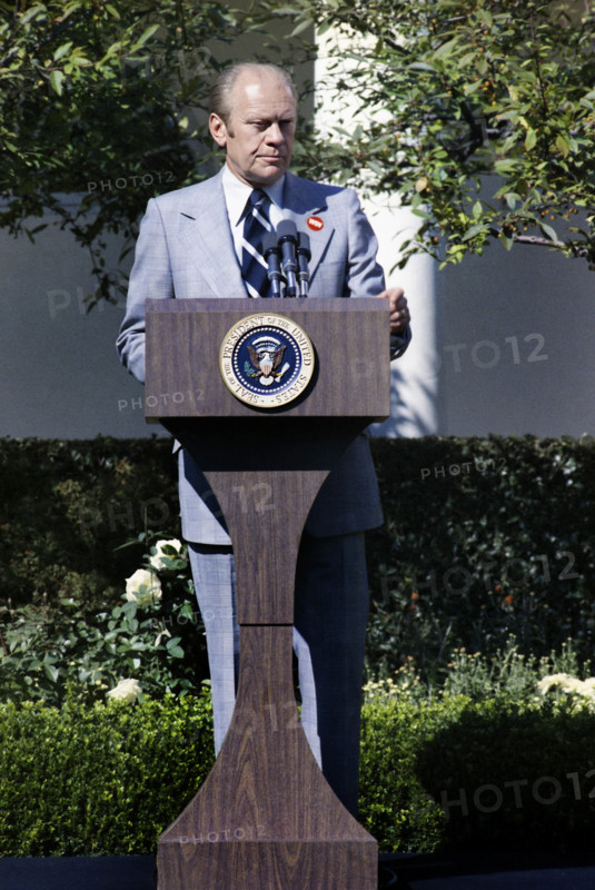 U.S. President Gerald R. Ford holding his second press conference, White House Rose Garden, Washington, D.C., USA, Gerald R. Ford White House Photographs, October 9, 1974