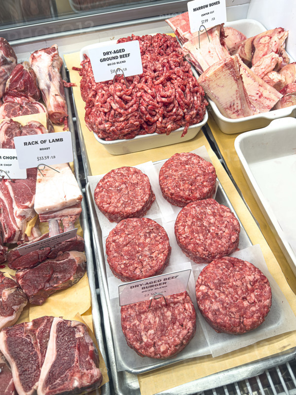 Raw meat display case, Dickson's Farmstand Meats, Chelsea Market, Chelsea, Manhattan, New York City, New York, USA