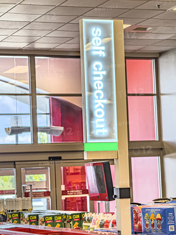 Self Check-out sign, Target Department Store, Boca Raton, Florida, USA