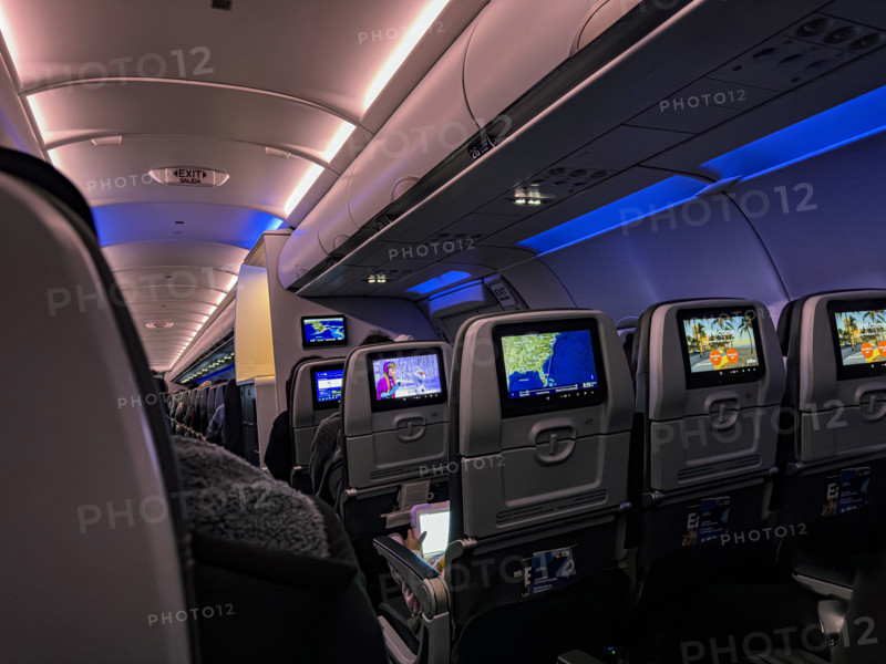 Jet Blue Airlines commercial airplane, interior view of main cabin