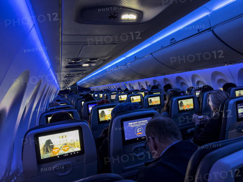 Jet Blue Airlines commercial airplane, interior view of main cabin