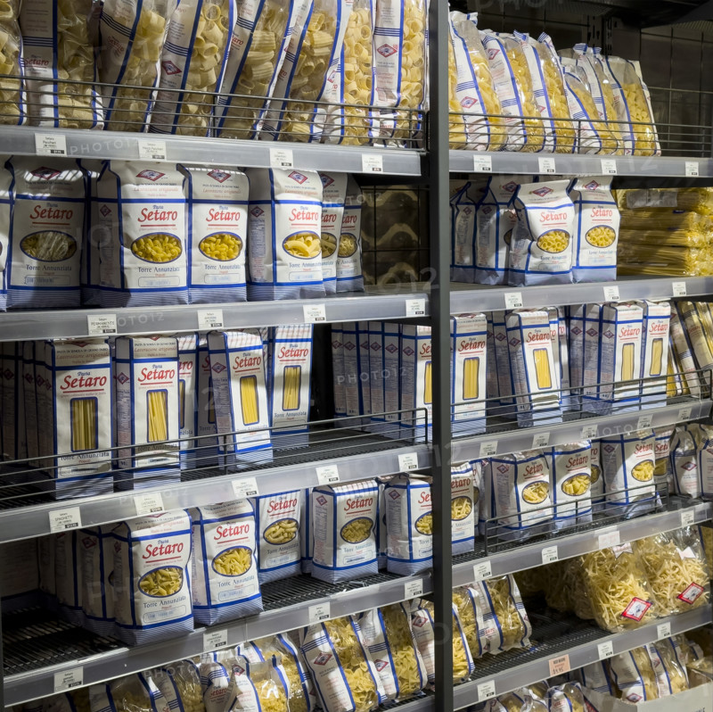 Setaro pasta products on display in grocery store