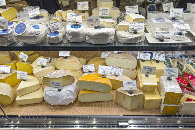 Cheese display case, Saxelby Cheesemongers, Chelsea Market, Chelsea, Manhattan, New York City, New York, USA
