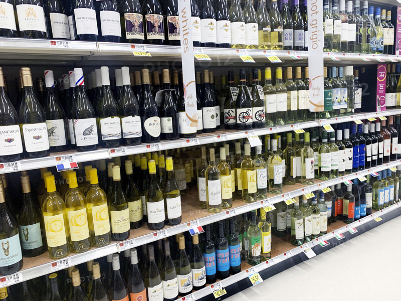 White wine section in liquor store