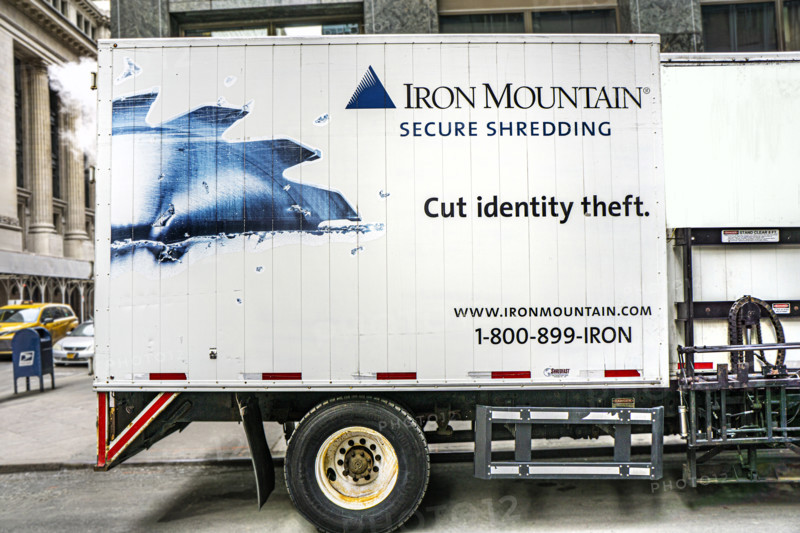 Iron Mountain Secure Shredding truck and street scene, Manhattan, New York City, New York, USA