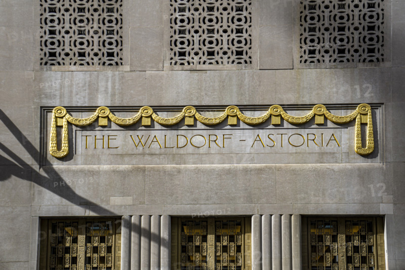 The Waldorf Astoria, luxury hotel and condominium residence, building exterior detail, Lexington Avenue, Manhattan, New York City, New York, USA