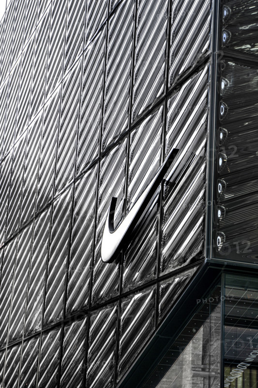 Nike House of Innovation retail store, building exterior detail, 650 Fifth Avenue, Manhattan, New York City, New York, USA