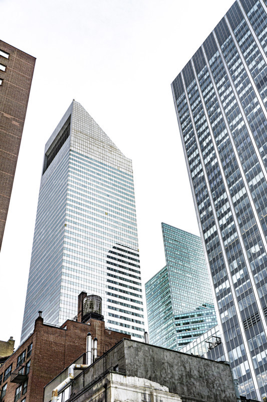 Midtown Manhattan cityscape featuring Citigroup Center office building, low angle view, New York City, New York, USA