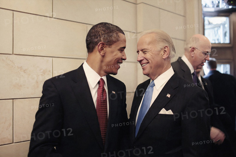 U.S. President Barack Obama  talking with U.S. Vice President Joe Biden after departure of former U.S. President George W. Bush and former U.S. First Lady Laura Bush following Inaugural Ceremony, Washington, D.C., USA, Pete Souza, Office of White House Photography, January 20, 2009