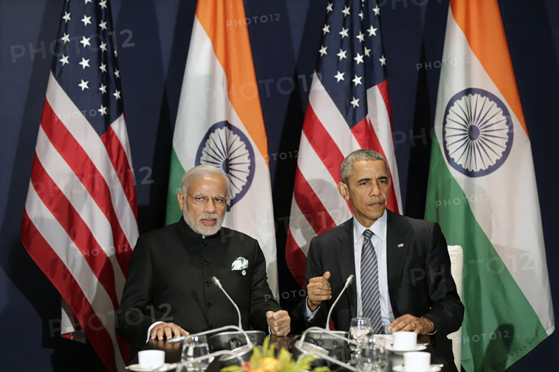 U.S. President Barack Obama with Prime Minister Narendra Modi of India during United Nations Framework Convention on Climate Change (COP21), Parc des Expositions du Bourget, Le Bourget, Paris, France, Pete Souza, Office of White House Photography, November 30, 2015