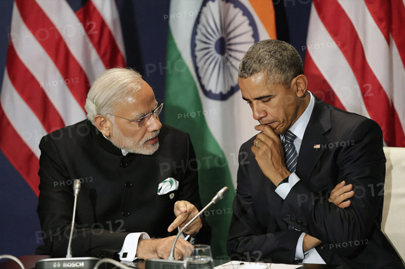 U.S. President Barack Obama holding bilateral meeting with Prime Minister Narendra Modi of India during United Nations Framework Convention on Climate Change (COP21), Parc des Expositions du Bourget, Le Bourget, Paris, France, Pete Souza, Office of White House Photography, November 30, 2015