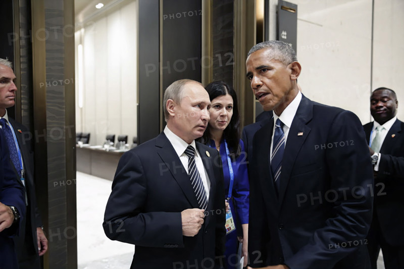 U.S. President Barack Obama talking with President Vladimir Putin of Russia following their meeting on the sidelines of the G20 Summit, Hangzhou International Expo Center, Hangzhou, Peoples Republic of China, Pete Souza, Office of White House Photography, September 5, 2016