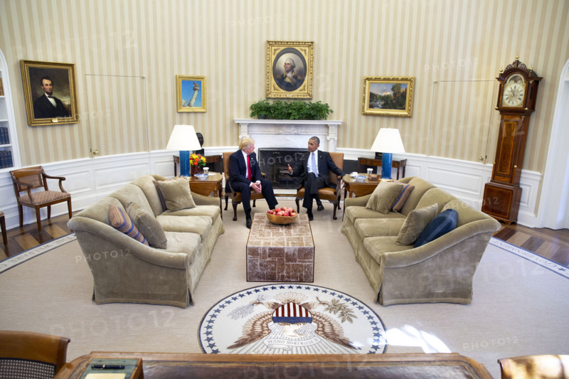 U.S. President Barack Obama meeting with U.S. President-elect Donald Trump in the White House Oval Office, Washington, D.C., USA, Pete Souza, Office of White House Photography, November 10, 2016
