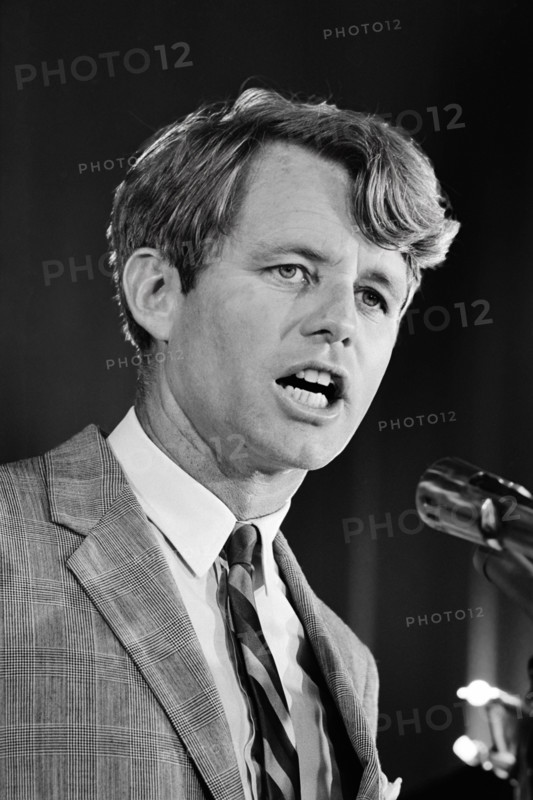 New York Senator Robert F. Kennedy of New York, speaking at a microphone at a United States Chamber of Commerce luncheon, Washington, D.C., USA, Marion S. Trikosko, U.S. News & World Report Magazine Photograph Collection, October 3, 1967