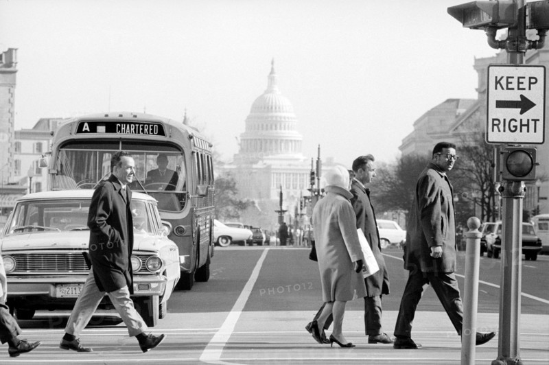 Pedestrians crossing Pennsylvania Avenue with view of U.S. Capitol Building in background, Washington, D.C., USA, Warren K. Leffler, U.S. News & World Report Magazine Photograph Collection, December 9, 1968