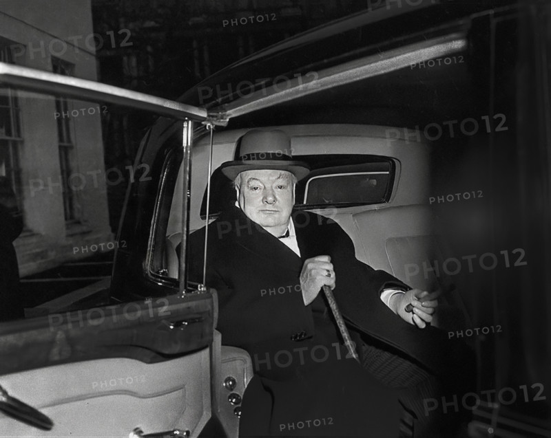 British Prime Minister Winston Churchill sitting in car, Washington, D.C., USA, Abbie Rowe, National Parks Service, Harry S. Truman Library, January 5, 1952