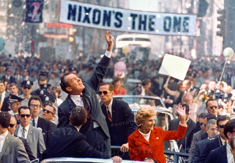 U.S. Republican nominee for U.S. President Richard M. Nixon and wife Pat Nixon in motorcade during presidential campaign, Philadelphia, Pennsylvania, USA, Richard Nixon Foundation Collection, September 20, 1968