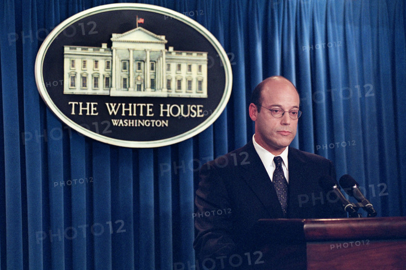 Press Secretary Ari Fleischer giving briefing regarding 9/11 terrorist attacks, White House Press Briefing Room, Washington, D.C., USA, Tina Hager, George W. Bush White House Photo Office, September 12, 2001