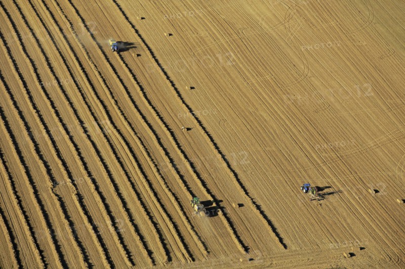 Aerial view of a field during the harvest