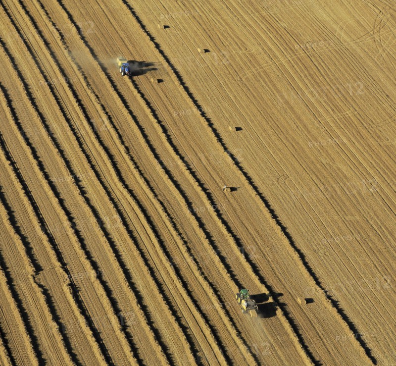 Aerial view of a field during the harvest